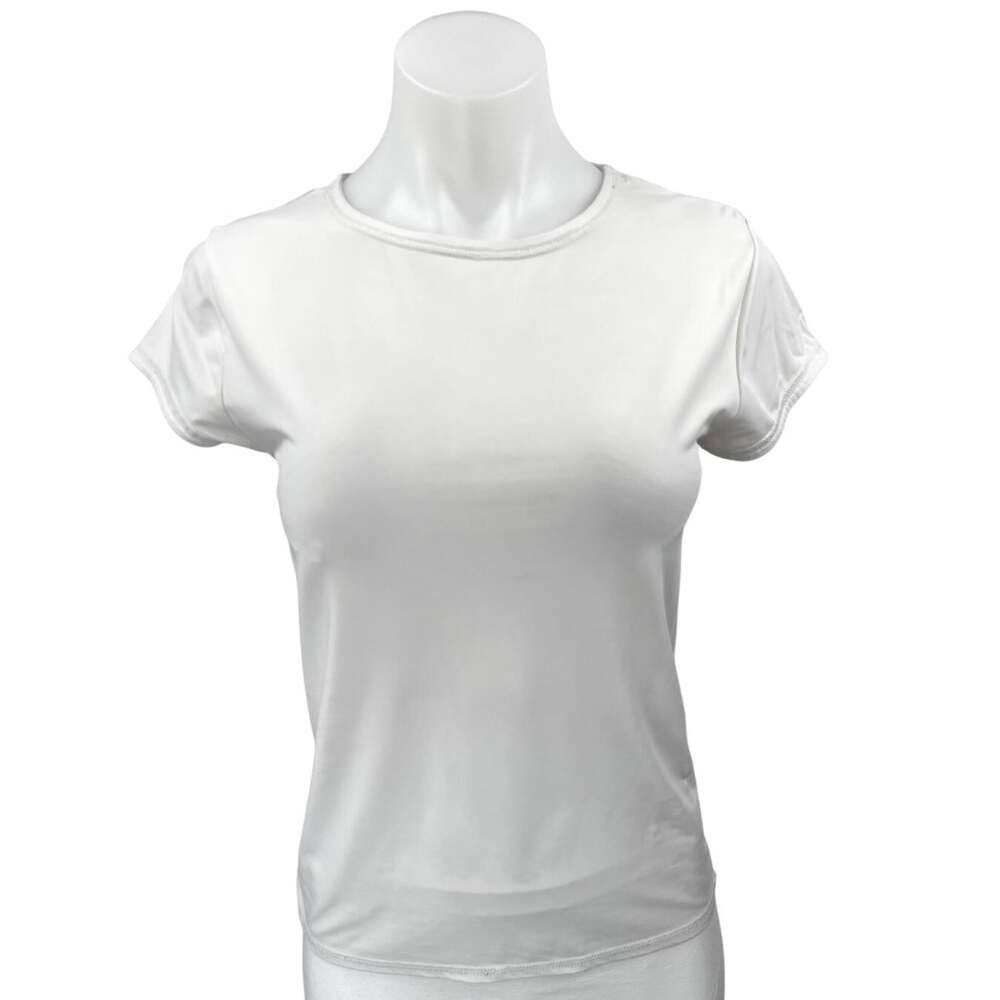 Zara Women's White Short Sleeve Crew Neck Stretch Slim Tee T-Shirt Top Size L